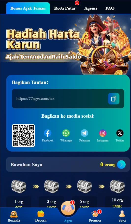 Screenshot tampilan platform 77AG dan berbagai fitur yang tersedia